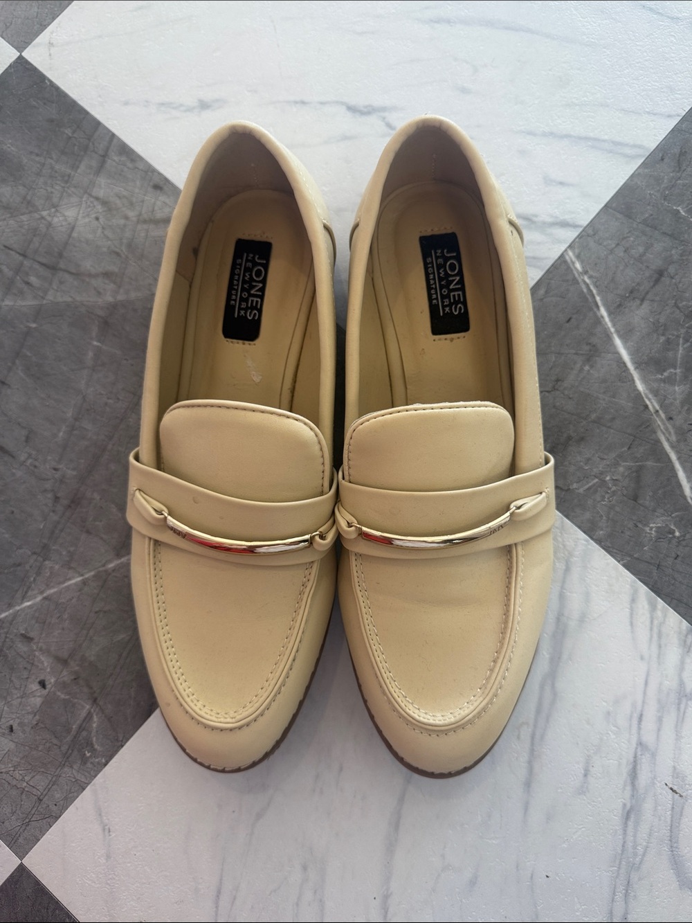 Jones New York Beige Leather Loafers with Gold Accent